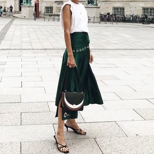 Self-portrait green eyelet midi skirt